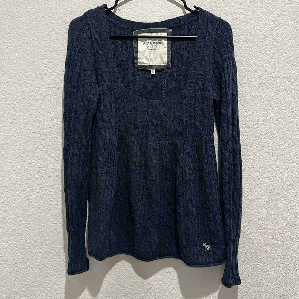 Y2K Vintage Abercrombie & Fitch Babydoll Sweater Top Sz L Cable Knit Bella Swan - Picture 11 of 11